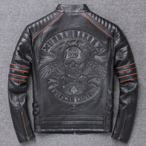 Slim Fit Harley Like Jacket In Genuine Leather For Motorcycle Riding - Black, M