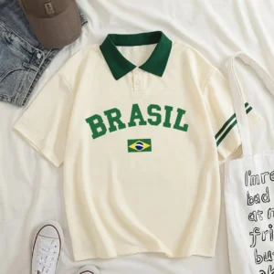Brazilian‑Inspired Women’s Polo‑Collar Fashion T‑Shirt