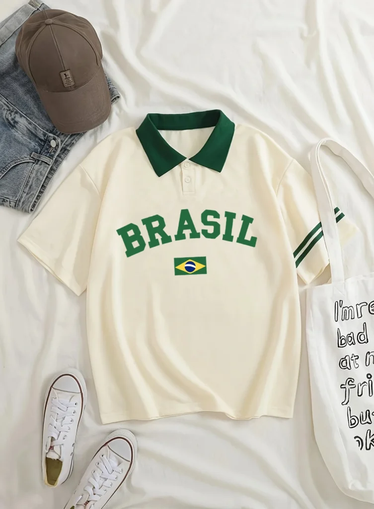 Brazilian‑Inspired Women’s Polo‑Collar Fashion T‑Shirt